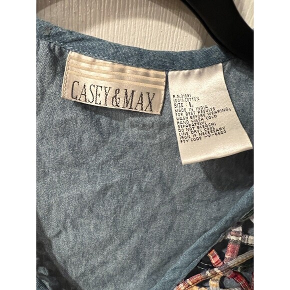Casey & Max Blue Vest Size L Lattice Work Quilt Cotton Plaid Denim Hipster boho - Picture 3 of 6
